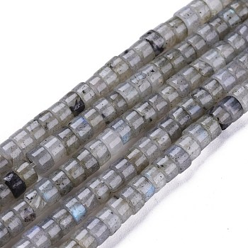 Natural Labradorite Beads Strands, Heishi Beads, Flat Round/Disc, 4x2mm, Hole: 0.6mm, about 149~171pcs/Strand, 15.35 inch~15.55 inch(39~39.5cm)