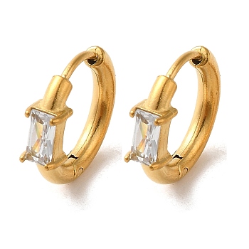 Golden 304 Stainless Steel Hoop Earrings, with Cubic Zirconia, Rectangle, 15x4.5x16mm