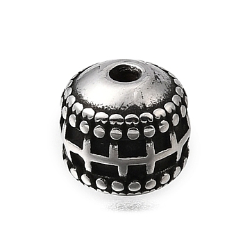 304 Stainless Steel Beads, Barrel with Grid Pattern, Antique Silver, 8x8mm, Hole: 1.8mm