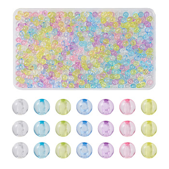 560Pcs 7 Colors Transparent Acrylic Beads, Round, Mixed Color, 8x7mm, Hole: 1.6~1.8mm, 80pcs/color