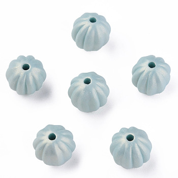 Spray Painted Acrylic Beads, Corrugated Beads, Rubberized Style, Round, Pale Turquoise, 11x11mm, Hole: 2mm, about 720pcs/500g