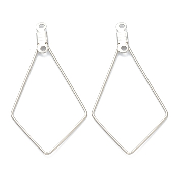316 Stainless Steel Earring Findings, Rhombus, Stainless Steel Color, 40x20x1.2mm, Hole: 1.2mm
