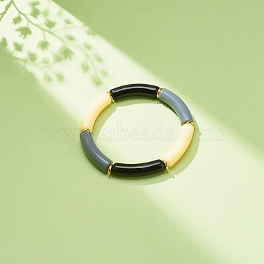 Imitation Jade Acrylic Curved Tube Beaded Stretch Bracelet for Women(BJEW-JB08436-03)-2