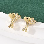Brass Micro Pave Clear Cubic Zirconia Heart Stud Earrings, Long-Lasting Plate, Rack Plating, Lead Free & Cadmium Free, Real 18K Gold Plated, 11.5x9mm(EJEW-F400-28C-G)