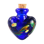 Handmade Lampwork Perfume Bottle Pendants, Heart Charms, with Cork, Blue, 32~33x25~26x14~15mm(LAMP-TADJ0001-06D)