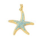 Ocean Brass & Rhinestone Pendants, Golden, Starfish Charms, 26x24x3mm, Hole: 5x3mm(RB-CBA4B36-04G-01)