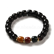 Wood Bead Bracelets, with Alloy Beads and Gemstone Beads, Buddhist Jewelry, Stretch Bracelets, Black, 9mm, Inner Diameter: 2 inch(5.2cm)(BJEW-B080-27B)
