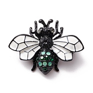 Bees Enamel Pin, Insect Alloy Rhinestone Brooch for Women Girl, Electrophoresis Black, White, 25x33.5x6mm, Pin: 0.7mm(JEWB-P012-01A)