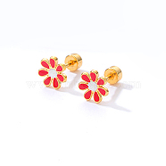 Real 18K Gold Plated Stainless Steel Stud Earrings for Women, Daisy Flower, Red, No Size(TL9676-4)