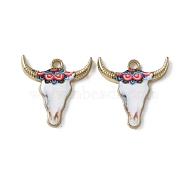 Zinc Alloy Enamel Pendants, Light Gold, Cattle Head, Hot Pink, 22.5x20.5x2.5mm, Hole: 2mm(ENAM-TAC0002-48C)