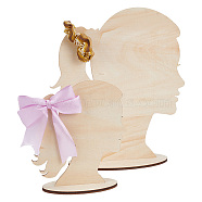 2 Sizes Single Tail Girl Wooden Head Child Silhouette Stands, Hair Bow Display Craft, Blanched Almond, Finish Product: 6x14x17cm and 10x25x30cm(ODIS-WH0030-15D)