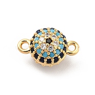 Brass Micro Pave Colorful Cubic Zirconia Connector Charms, Round Link, Long-Lasting Plated, Cadmium Free & Nickel Free & Lead Free, Real 18K Gold Plated, 8x13.5x8.5mm, Hole: 1.4mm(KK-H434-01G)