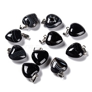 Natural Black Agate Pendants, with Platinum Brass Loops, Heart, 18~19x15~15.5x6~8mm, Hole: 6x2.5~3mm(G-I311-A16)