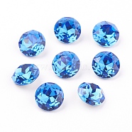 Pointed Back & Back Plated Glass Rhinestone Cabochons, Grade A, Faceted, Flat Round, Sapphire, 8x4.5mm(RGLA-J012-8mm-206)
