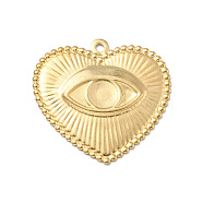 Brass Pendants, Heart with Eye, Golden, 28x28x2mm, Hole: 1.6mm(KK-G423-05G)