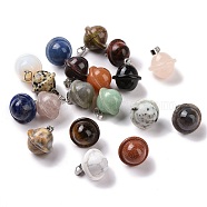 Natural & Synthetic Mixed Gemstone Pendants, Planet Charms, with Platinum Plated Alloy Snap on Bails, 19.5~21.5x18~18.5mm, Hole: 5.5x3.3mm(G-B041-01P)