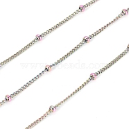 Ion Plating(IP) 304 Stainless Steel Curb Chains, Satellite Chains, with Beads and Spool, Soldered, Rainbow Color, 1.5x1x0.3mm, about 32.8 Feet(10m)/roll(CHS-I003-A01-A-M)