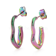 304 Stainless Steel C-shape Stud Earrings, Wave Wrap Half Hoop Earrings for Women, Mixed Color, 23.5x16x3.5mm, Pin: 0.8mm(EJEW-P197-03M)