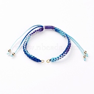 Adjustable Nylon Cord Braided Bracelet Making, with 304 Stainless Steel Jump Rings, Golden, Blue, 5-3/4~11-1/4 inch(14.5~28cm)(AJEW-JB00877-01)