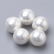 Shell Pearl Beads, Half Drilled, Round, Creamy White, 5mm, Half Hole: 0.5mm(BSHE-T008-5mm)
