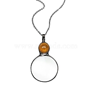 Flat Round Alloy & Glass Magnifying Pendant Necklace for Women, Gunmetal, Gold, 31.50 inch(80cm)(PW-WG98149-05)