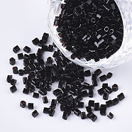 12/0 Glass Seed Beads, Opaque Colours, Square Hole, Cube, Black, 2~6x2x2mm, Hole: 0.8mm, about 30000pcs/bag(SEED-S027-01A-01)