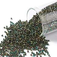 TOHO Round Seed Beads, Japanese Seed Beads, (508) High Metallic Iris Olivine, 15/0, 1.5mm, Hole: 0.7mm, about 15000pcs/50g(SEED-XTR15-0508)