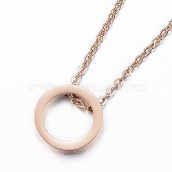 304 Stainless Steel Pendant Necklaces, with Lobster Claw Clasps, Ring, Rose Gold, 15-3/4 inch(40cm), 1.5mm(X-NJEW-H458-01RG)