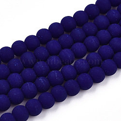 Opaque Glass Beads Strands, Frosted, Round, Dark Blue, 4~4.5mm, Hole: 0.8mm, about 97~99pcs/strand, 14.76 inch~14.96 inch(37.5~38cm)(GLAA-T032-P4mm-MD03)