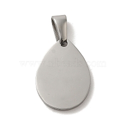304 Stainless Steel Stamping Blank Tag Pendants, Teardrop Charm, Stainless Steel Color, 17x12x1.5mm, Hole: 2x6mm(STAS-B053-04P)
