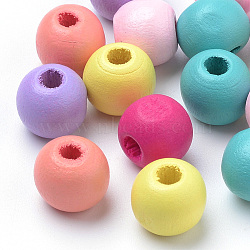 Natural Wood Beads, Spray Painted, Round, Lead Free, Mixed Color, 10x9mm, Hole: 3mm(X-WOOD-S038-41-LF)