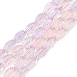Painted Transparent Glass Beads Strands, Oval, Pink, 8~10x6x2.5mm, Hole: 1mm, about 54Pcs/strand, 19.69~20.87''(50~53cm)(GLAA-E033-06B-04)