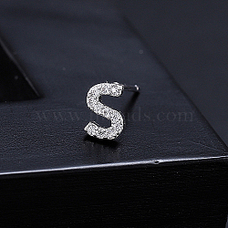 Platinum Brass Micro Pave Cubic Zirconia Stud Earrings, Initial Letter, Letter S, No Size(XI6969-19)