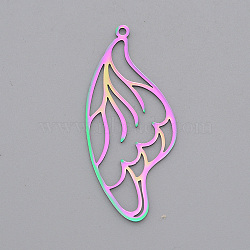 Ion Plating(IP) 201 Stainless Steel Pendants, Laser Cut, Wing, Rainbow Color, 45x20x1mm, Hole: 1.6mm(STAS-S105-LA483)