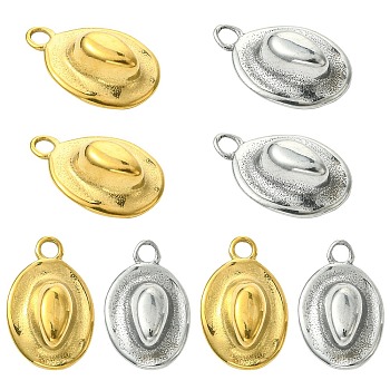 10Pcs 2 Colors 304 Stainless Steel Pendants, Hat Charms, Mixed Color, 17x11x5mm, Hole: 2mm, 5pcs/color