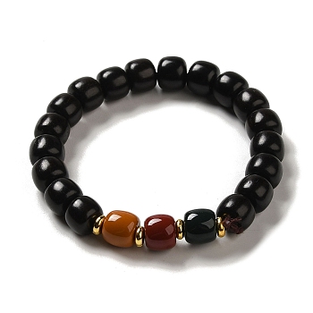 Wood Bead Bracelets, with Alloy Beads and Gemstone Beads, Buddhist Jewelry, Stretch Bracelets, Black, 9mm, Inner Diameter: 2 inch(5.2cm)