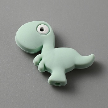 Food Grade Eco-Friendly Silicone Beads, Dinosaur, Pale Green, 27x30x8mm, Hole: 2mm