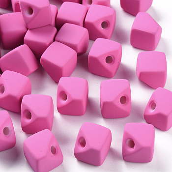 Acrylic Beads, Rubberized Style, Half Drilled, Gap Cube, Camellia, 13.5x13.5x13.5mm, Hole: 3.5mm