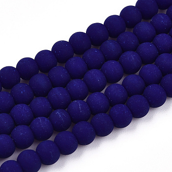 Opaque Glass Beads Strands, Frosted, Round, Dark Blue, 4~4.5mm, Hole: 0.8mm, about 97~99pcs/strand, 14.76 inch~14.96 inch(37.5~38cm)