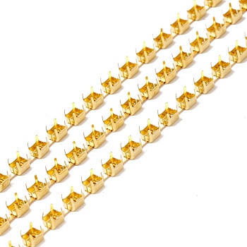 50M Rectangle Brass Rhinestone Claw Setting Chains, Golden, 3x2.5x2.7mm, Tray: 2.5x2mm