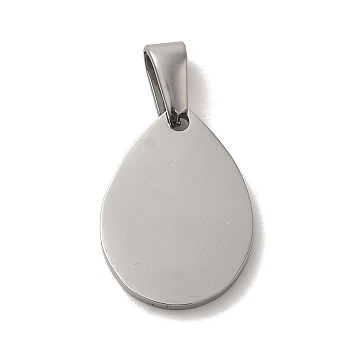 304 Stainless Steel Stamping Blank Tag Pendants, Teardrop Charm, Stainless Steel Color, 17x12x1.5mm, Hole: 2x6mm