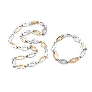 PVD Vacuum Plating 201 Stainless Steel Oval Link Chain Necklace & Bracelets Set, 304 Stainless Steel Clasp Jewelry Set for Men Womenn, Golden & Stainless Steel Color, 19.49 inch(495mm), 8.39 inch(213mm)