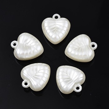 ABS Plastic Imitation Pearl Pendants, Heart, Creamy White, 20.5x18x9mm, Hole: 1.8mm, about 270pcs/500g