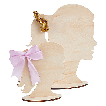 2 Sizes Single Tail Girl Wooden Head Child Silhouette Stands, Hair Bow Display Craft, Blanched Almond, Finish Product: 6x14x17cm and 10x25x30cm