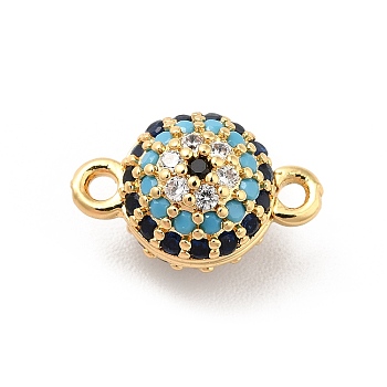 Brass Micro Pave Colorful Cubic Zirconia Connector Charms, Round Link, Long-Lasting Plated, Cadmium Free & Nickel Free & Lead Free, Real 18K Gold Plated, 8x13.5x8.5mm, Hole: 1.4mm