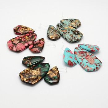 Assembled Synthetic Dyed Gemstone and Bronzite Pendant Sets, teardrop, Mixed Color, 33~50x20~28x6~6.5mm, Hole: 1.5mm