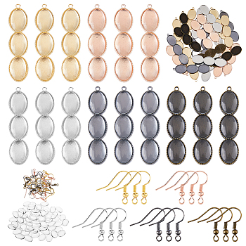 DIY Blank Oval Earring Making Kit, Including Alloy Pendant Settings, Brass Earring Hooks, Glass Cabochons, Mixed Color, 150Pcs/box