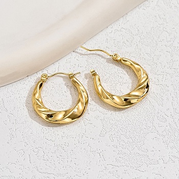 304 Stainless Steel Twisted Hoop Earrings for Women, Golden, 22x21mm