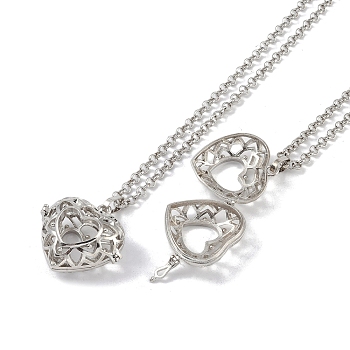 Brass Rhinestone Pendant Necklaces, Iron Rolo Chains, Heart, Platinum, 32.09 inch(81.5cm), Pendant: 31.5x32mm