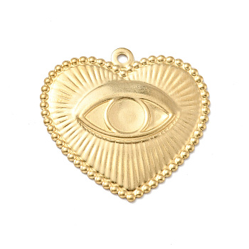 Brass Pendants, Heart with Eye, Golden, 28x28x2mm, Hole: 1.6mm